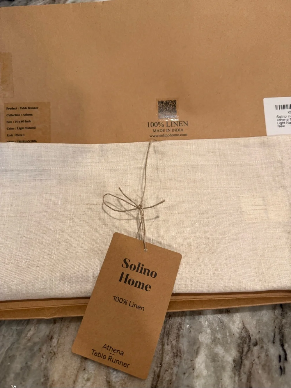 Athena Cream Linen Table Runner 14 by 60